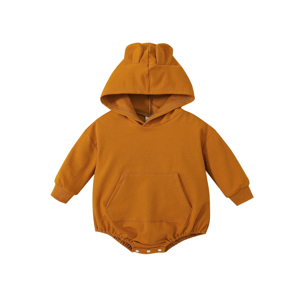 Baby Long Sleeve Sweatshirt Jumpsuit Loose Solid Color Hooded Rompers 