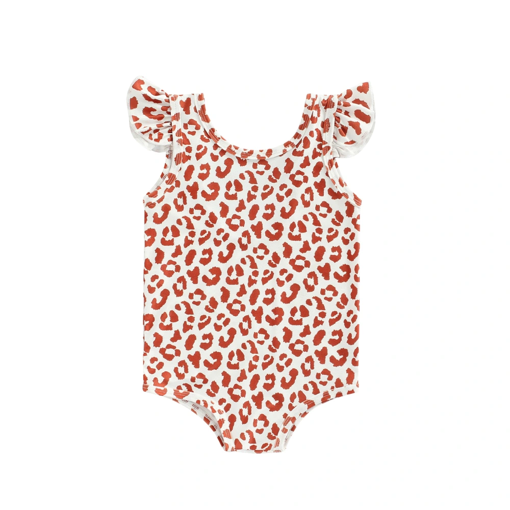 Girls One-Piece Swimsuit, Leopard Print Fly Sleeve Beach Bathing Suit 