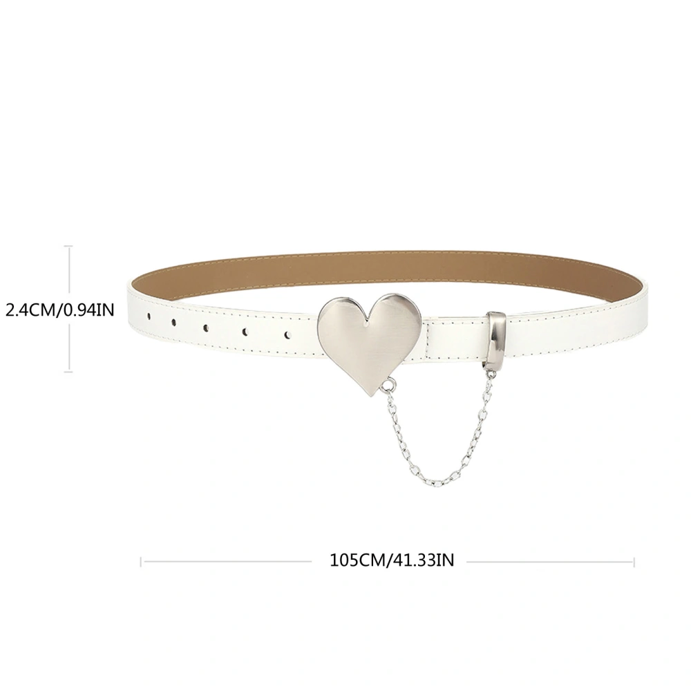 Women Belt, PU Leather Alloy Heart Chained Thin Cinch Belt Waistband