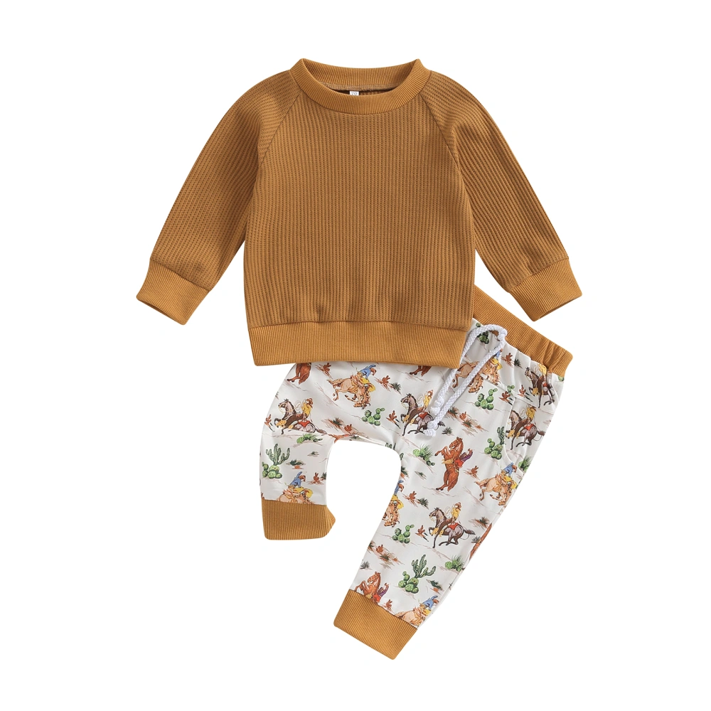 Boy Autumn Western Clothes Long Sleeve Sweatshirt Cattle Pattern Pants