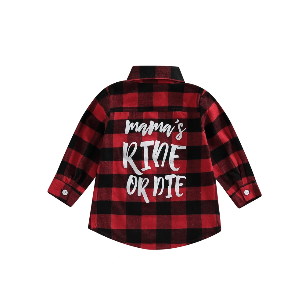 Kids Baby Plaid Print Tops, Long Sleeve Lapel Button Closure Blouse