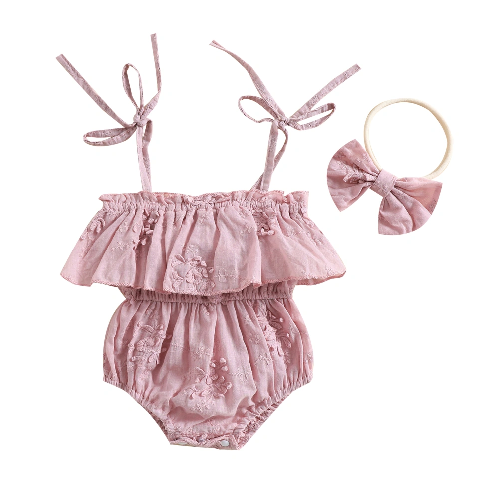 Newborn Girls Outfit Set Ruffle Layered Lace Flower Romper Headband