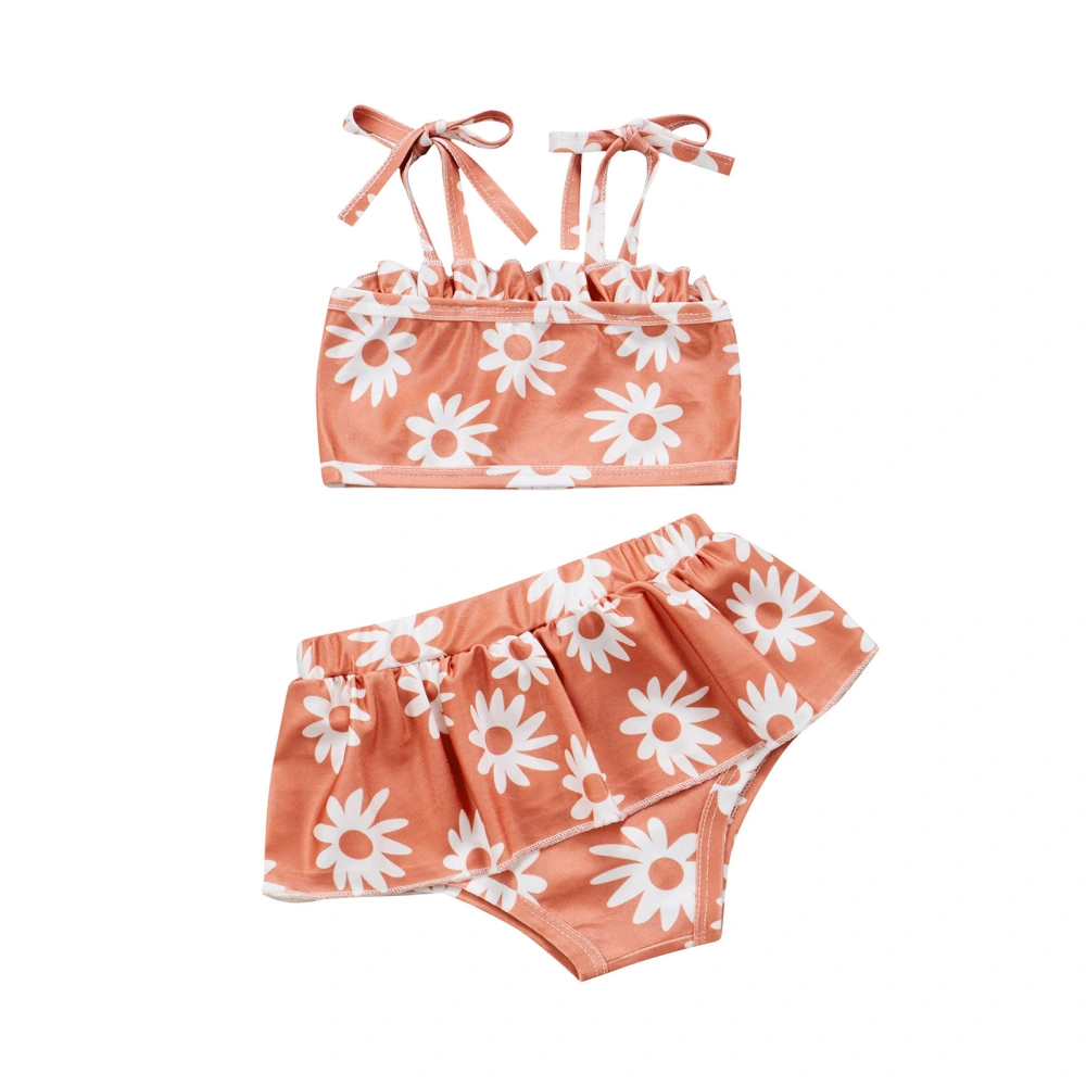 Girls Two-Piece Swimwear Set, Daisy Printed Vest + Ruffle Underpants