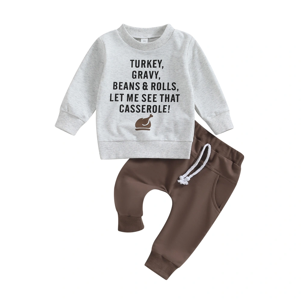 Baby Boy Thanksgiving Outfits Turkey Print Sweatshirt + Pants Set