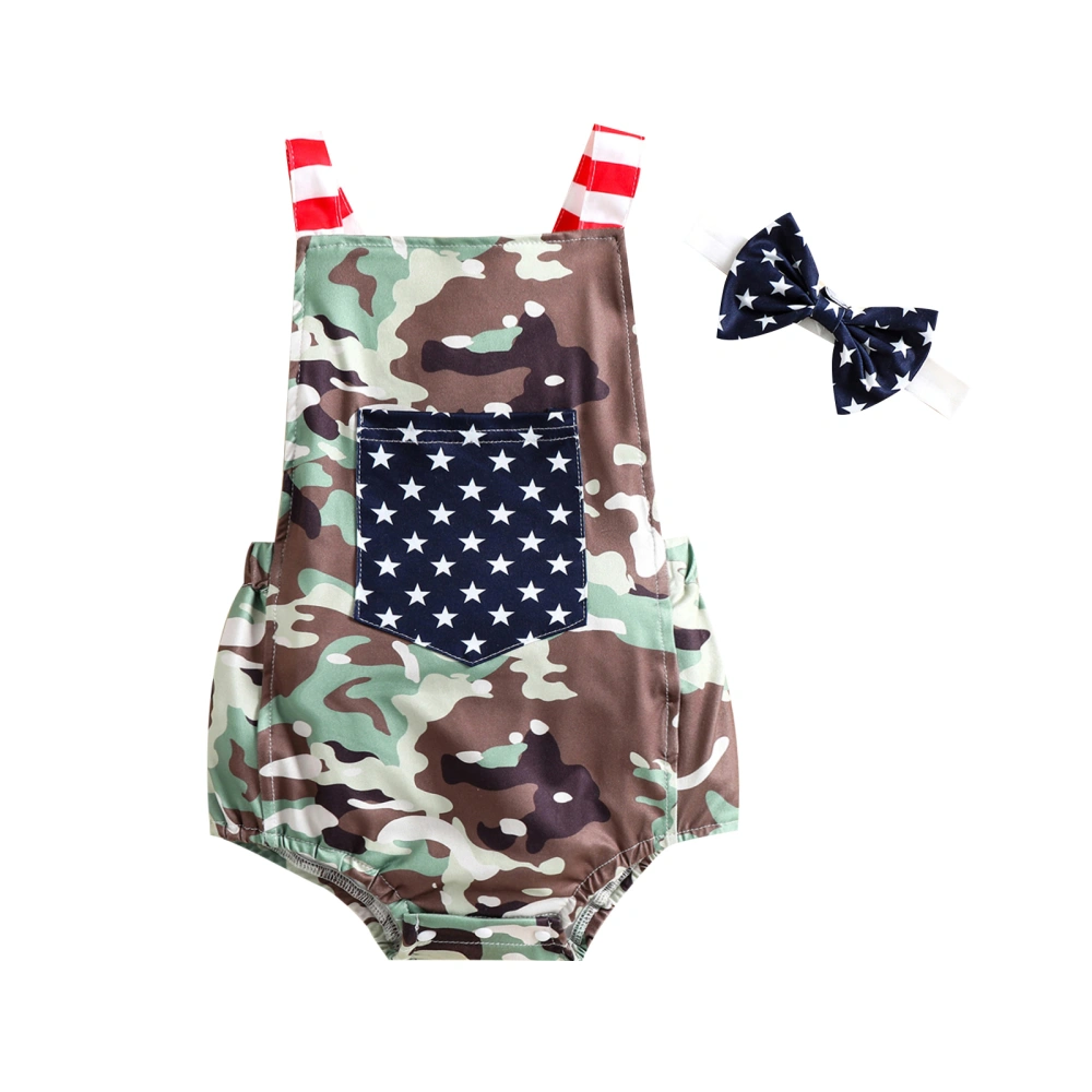 Baby Girl Jumpsuit Camouflage Sleeveless Suspender Rompers Headband