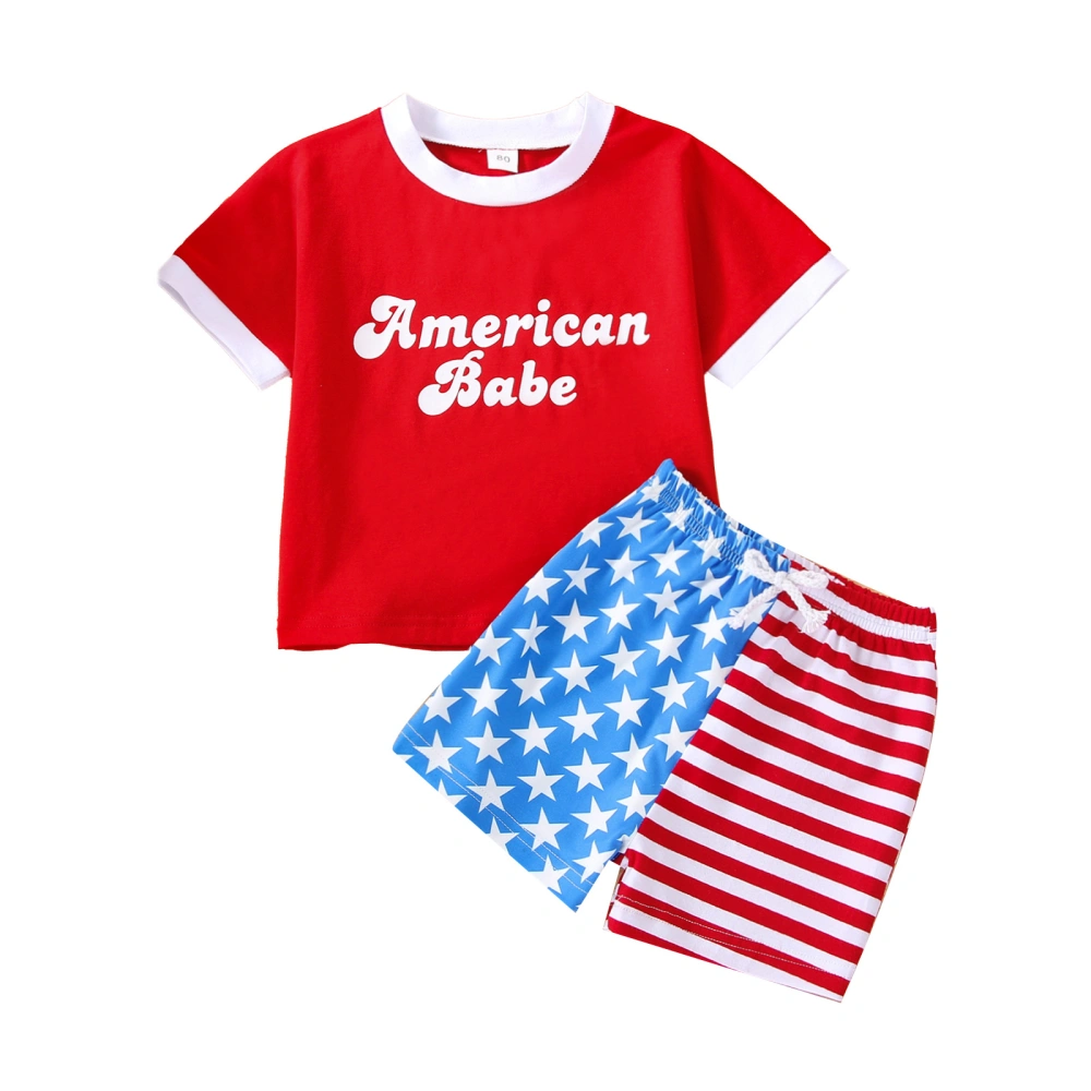 Newborn Red T-shirt and Star and Stripe Print Drawstring Shorts