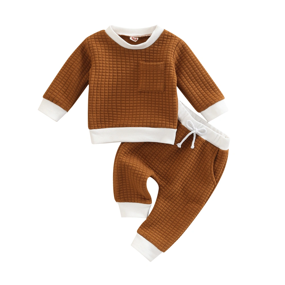 Baby Plaid Jacquard Contrast Long Sleeve Sweatshirt + Long Pants