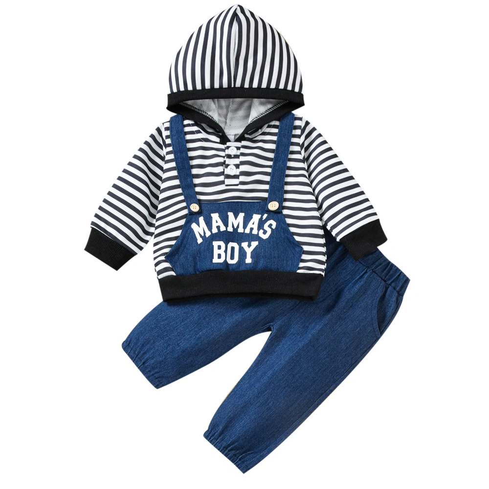 Boys Sportswear Outfit Striped Letter Hooded Sweatshirts Denim Pants