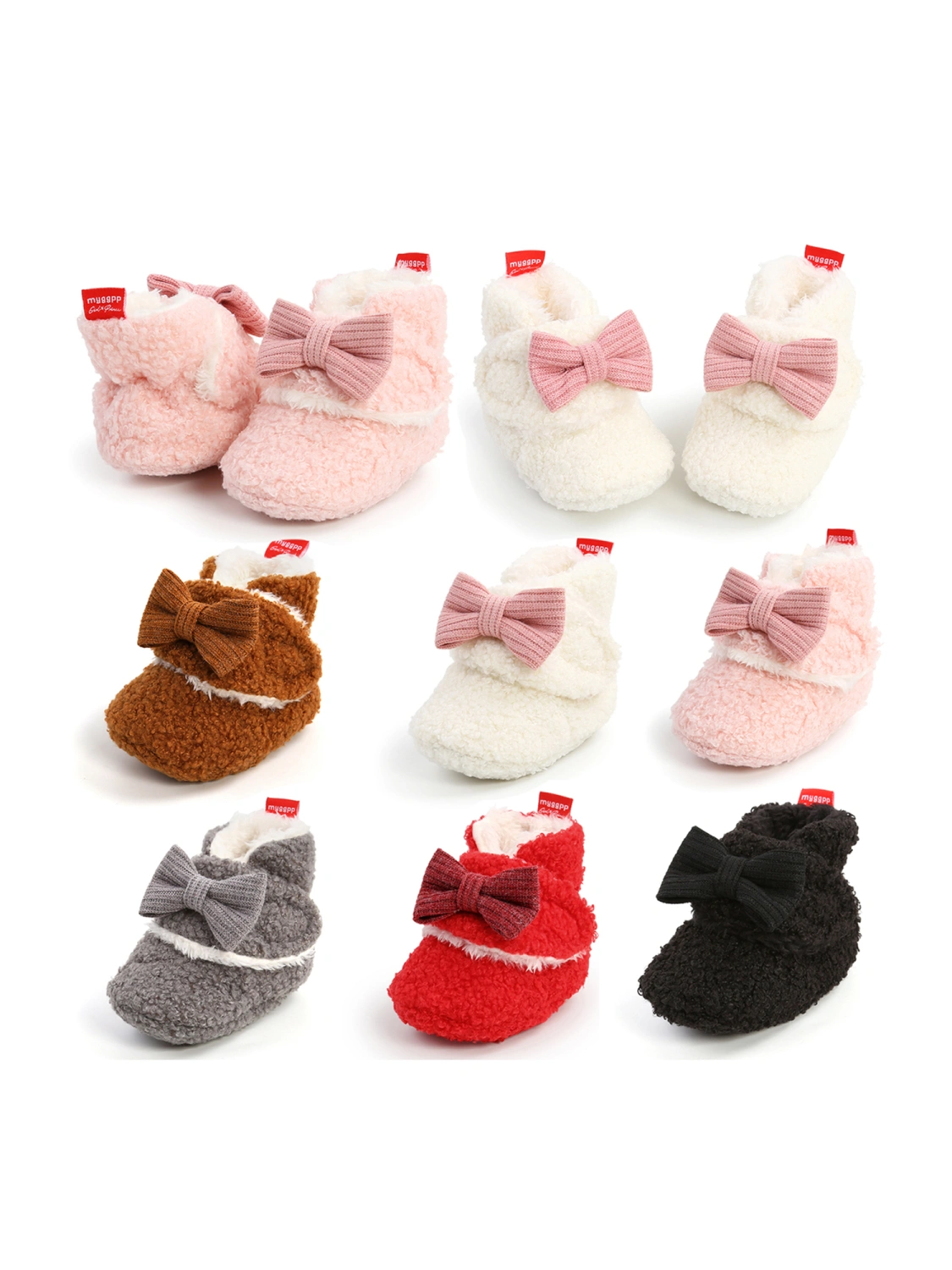 Infant Flat Shoes with Decorative Bow Knot, High-top Warm Shoes