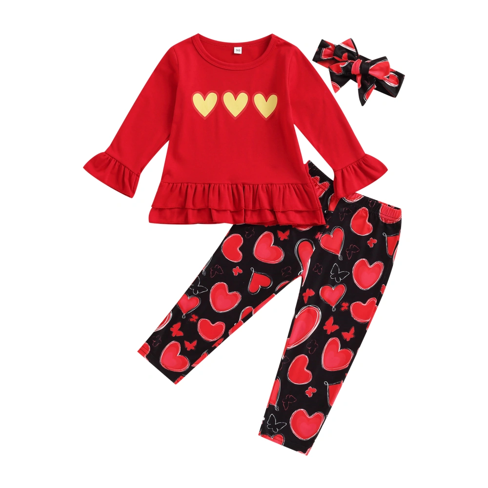 Kids Girls Suit, Long Sleeve Ruffled Tops+Printed Pants+Headband