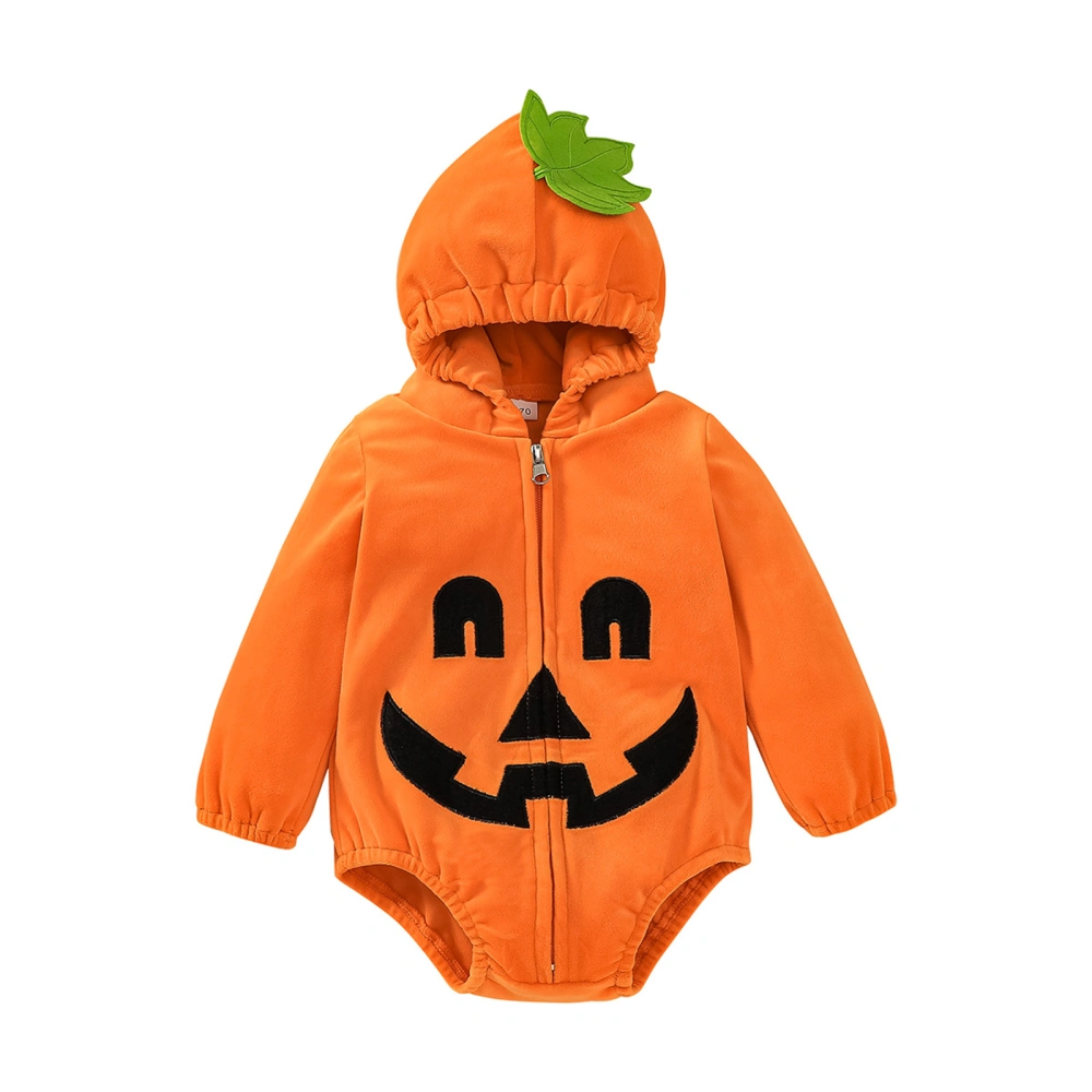 Boys Girls Halloween Romper, Long Sleeve Hooded Smile Face Bodysuit