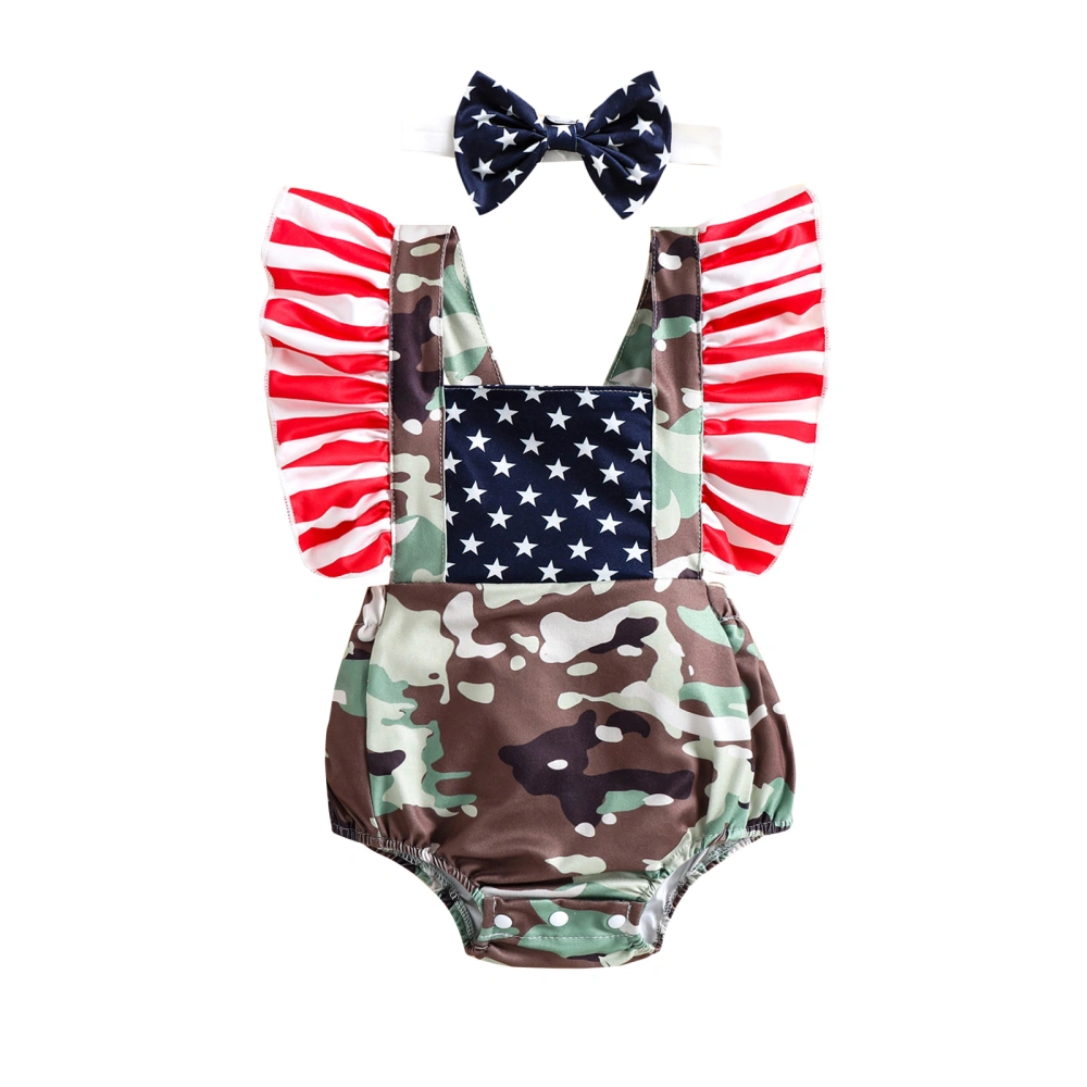 Baby's Two-Piece Suit, Independence Day Fly Sleeve Romper + Headband