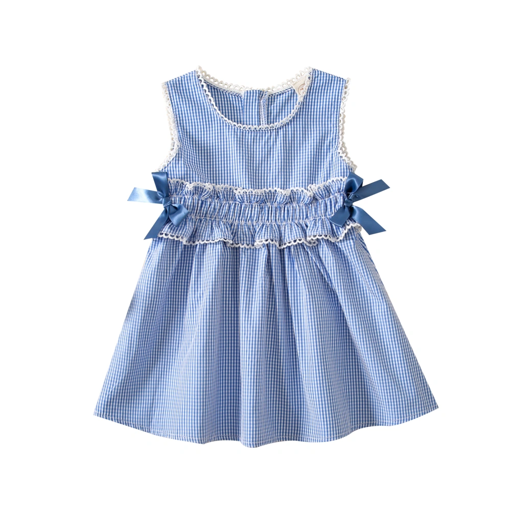 Baby Girls Summer Casual Dress Plaid Sleeveless Bow Princess Dress 