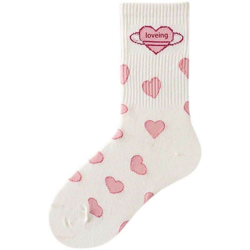 Women's Socks, Cute Heart Print Ribbed Daily Japanese Style Socks
