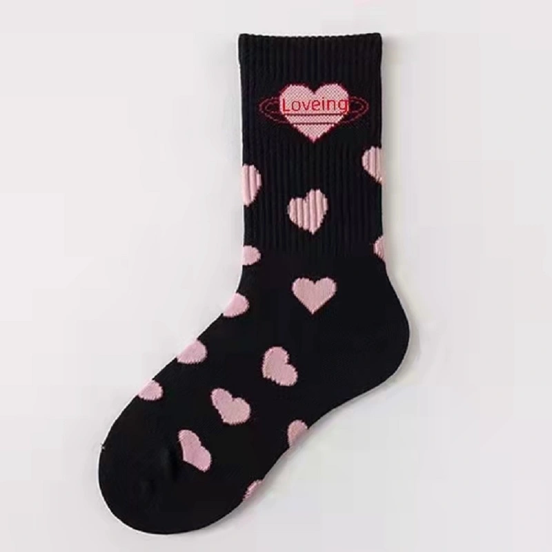 Women's Socks, Cute Heart Print Ribbed Daily Japanese Style Socks