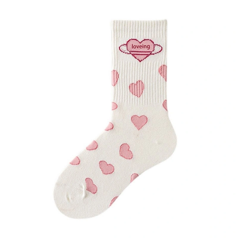 Women's Socks, Cute Heart Print Ribbed Daily Japanese Style Socks