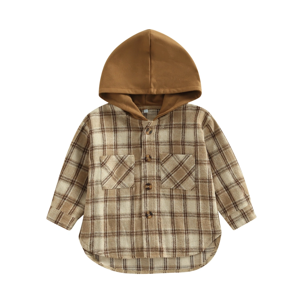 Toddler Baby Autumn Shirt Hood Coat, Plaid Print Long Sleeve Outwear