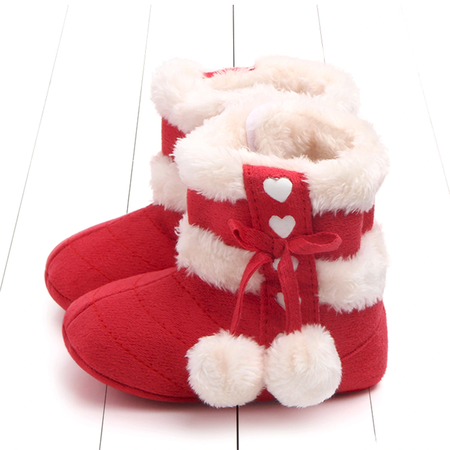 Newborn Girls Winter Boots Cute Bow Plush Pom Snow Shoes Walking Shoes