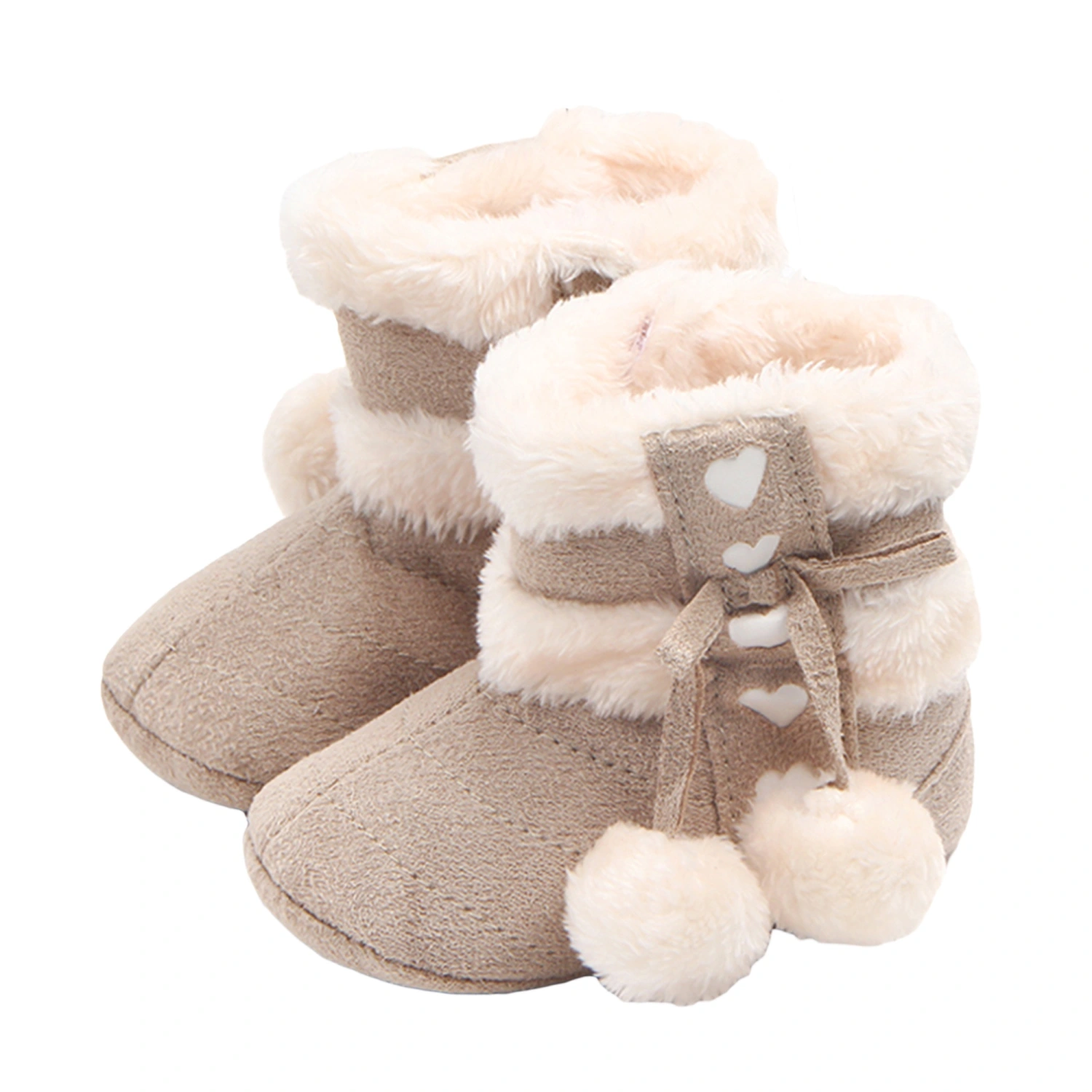 Newborn Girls Winter Boots Cute Bow Plush Pom Snow Shoes Walking Shoes