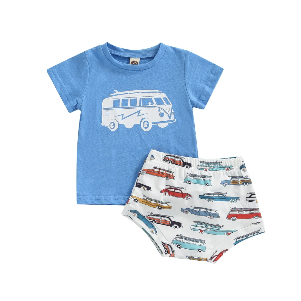 Infant Boys 2Pcs Outfits, Short Sleeve O-Neck Tops + High Waist Shorts