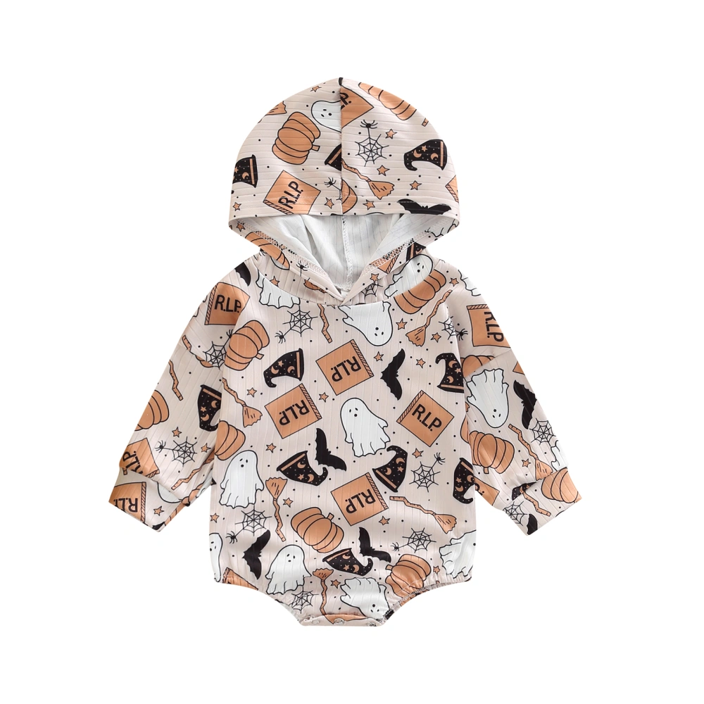 Baby Boy's Girl's Romper, Long Sleeve Halloween Printed Hooded Romper