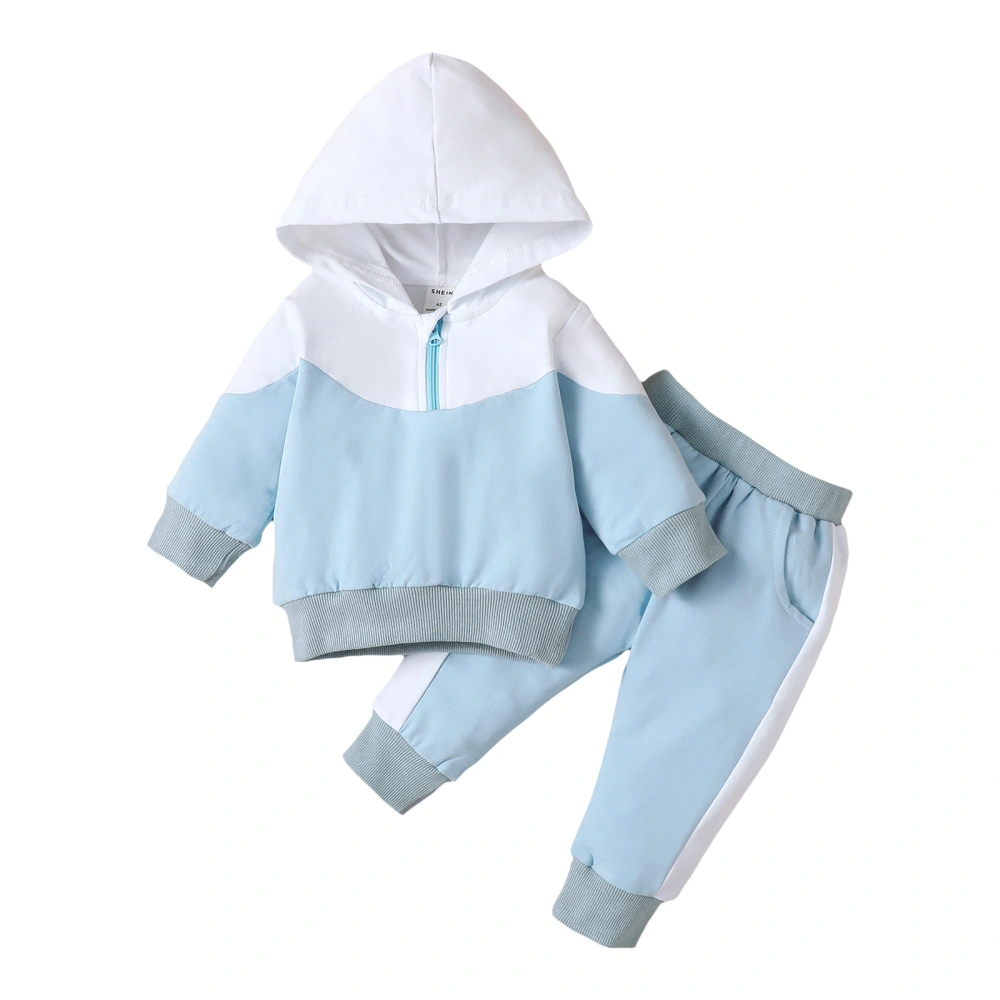 Baby Contrast Color Long Sleeve Hooded Tops with Zipper+ Long Pants