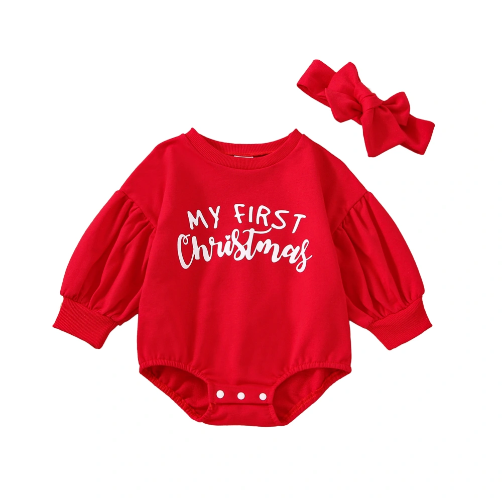 Girls Jumpsuits Outfit Christmas Letter Printed Romper and Headband