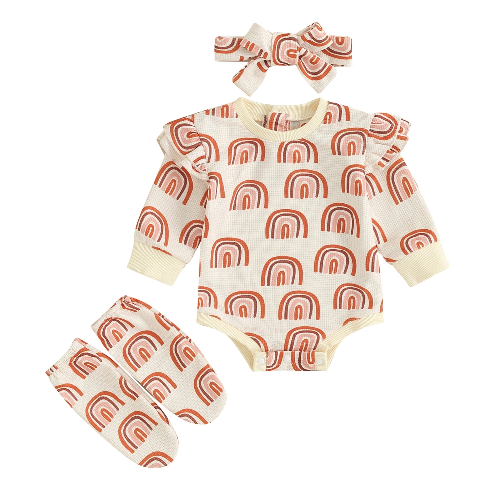 Baby Girl 3 Piece Outfits Rainbow Print Romper and Cute Headband Socks