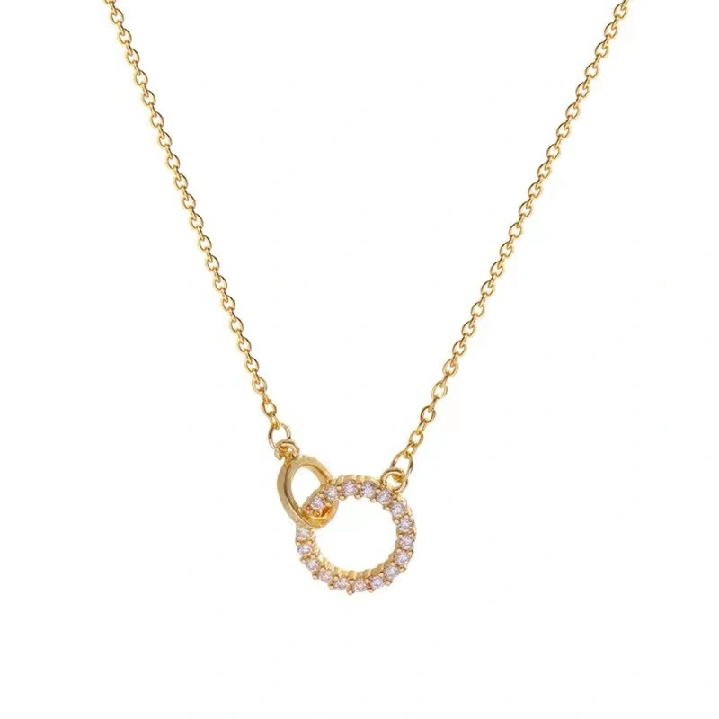 Zircon Geometric Necklace, Double Ring Interlocking Clavicle Chain 