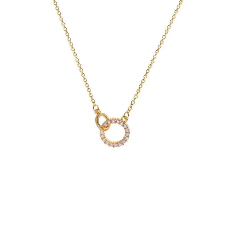 Zircon Geometric Necklace, Double Ring Interlocking Clavicle Chain 