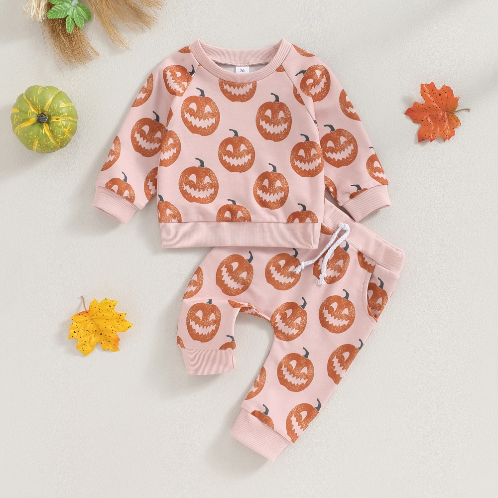 Girls Long Sleeve Pumpkin Print Sweatshirt Drawstring Pants Sets