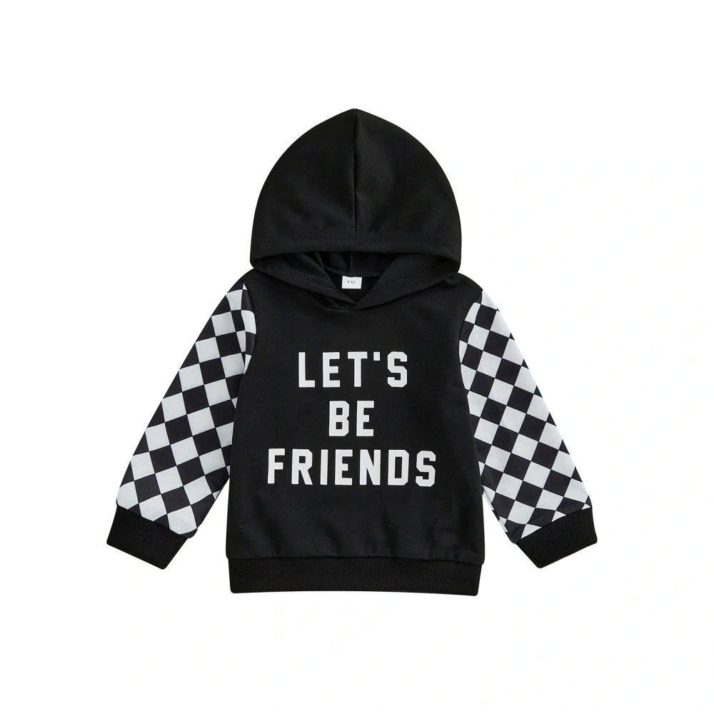 Boys Long Sleeve Letter Checkerboard Print Patchwork Sweatshirt