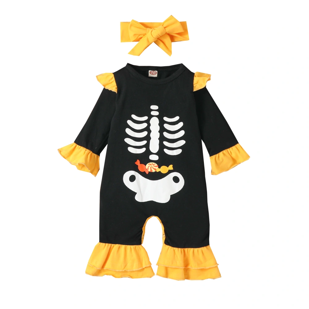 Halloween Girl Romper Outfit Set, Long Flared Sleeve Jumpsuit Hairband