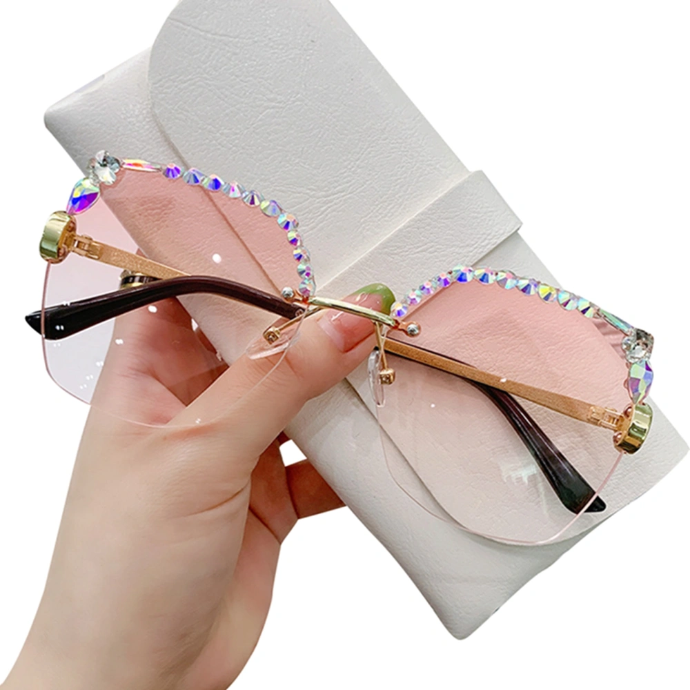 Women Frameless Sunglasses Sparkling Rhinestones Sports Sun Glasses 