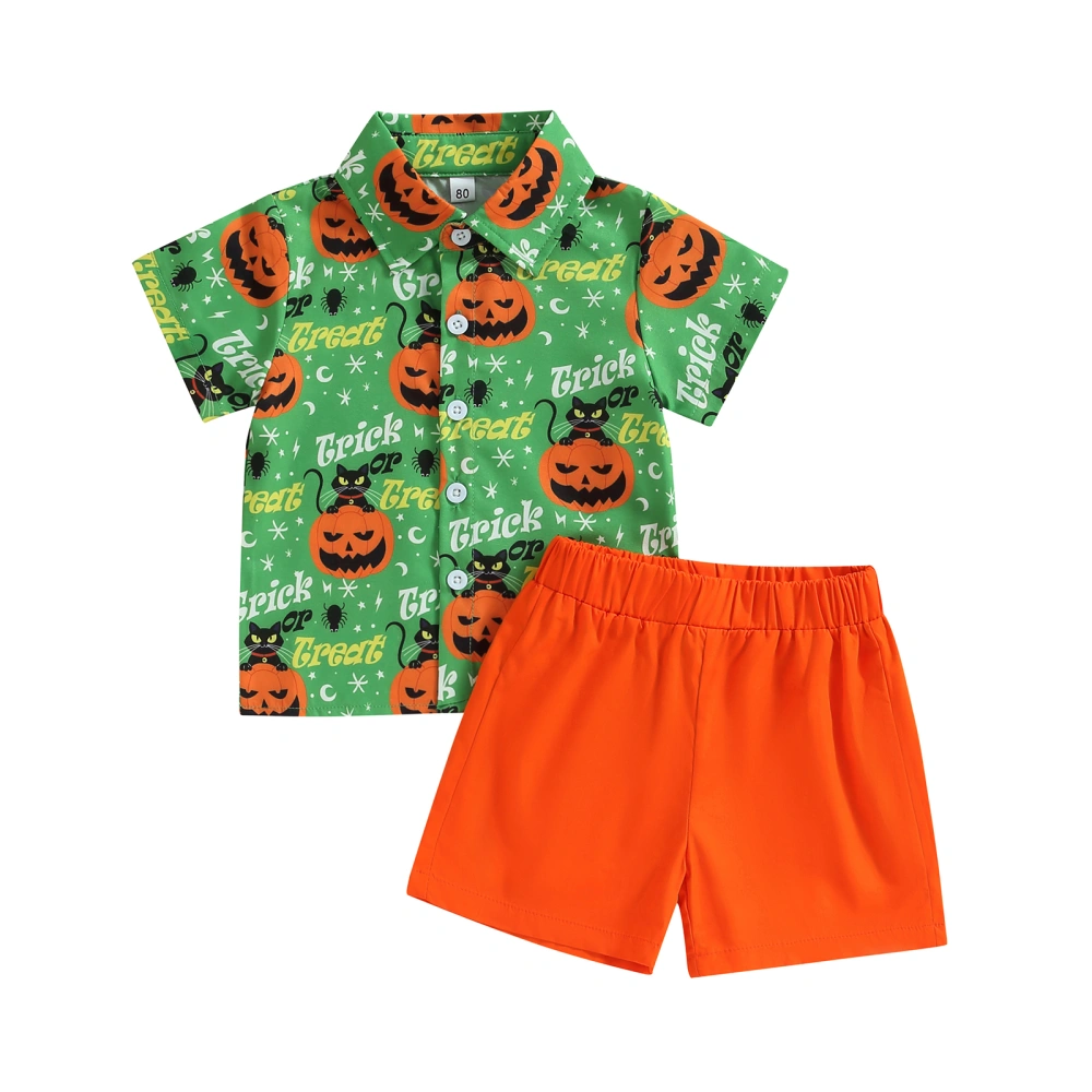 Baby Boys Halloween Clothes Letter Pumpkin Print Shirt and Shorts