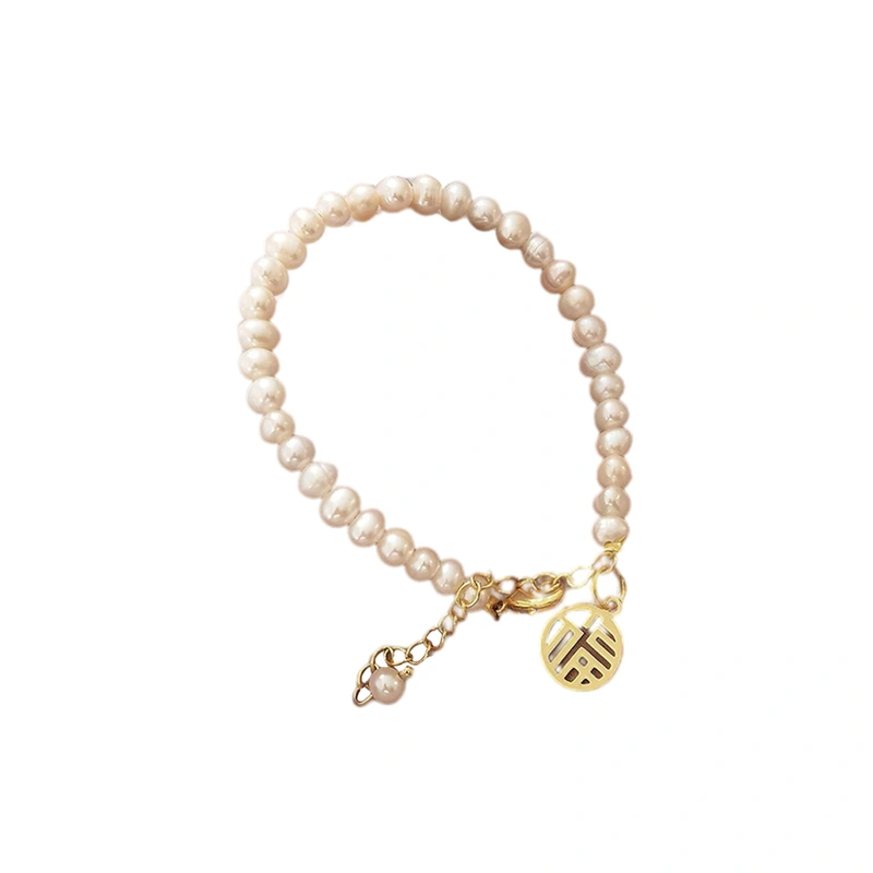 Ladies Sweet Style Bracelet, Round Pendant Faux Pearl Chain Bracelet