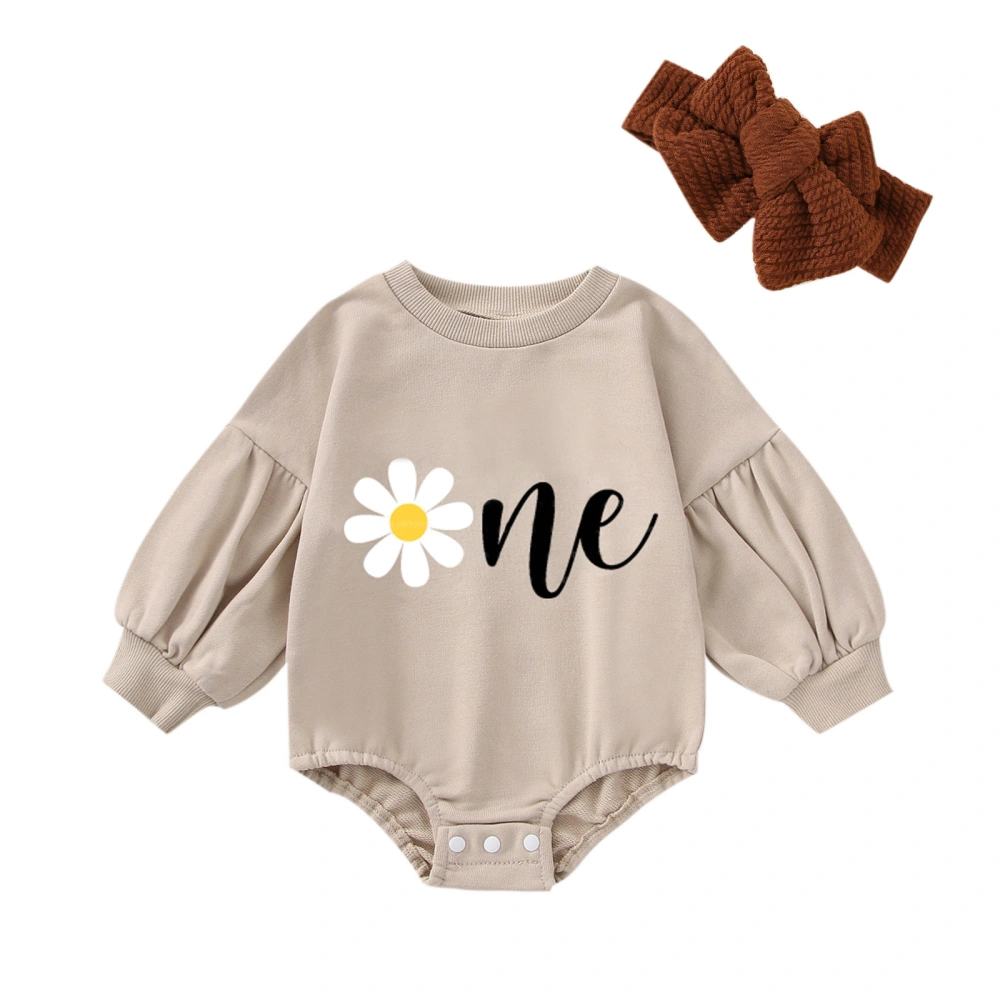 Baby Girls Romper Set, Long Sleeve Flower Letters Romper + Hairband