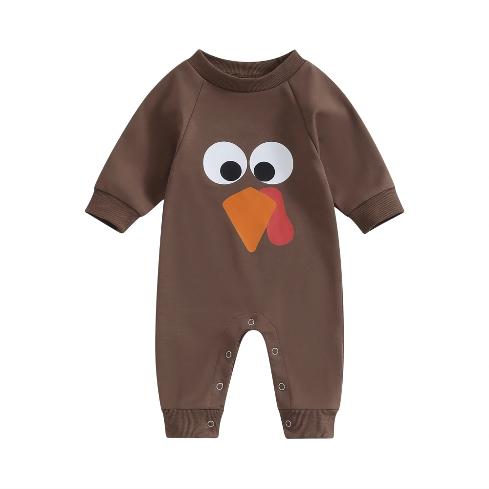 Baby Thanksgiving Jumpsuit Cartoon Turkey Print Long Sleeve Romper 