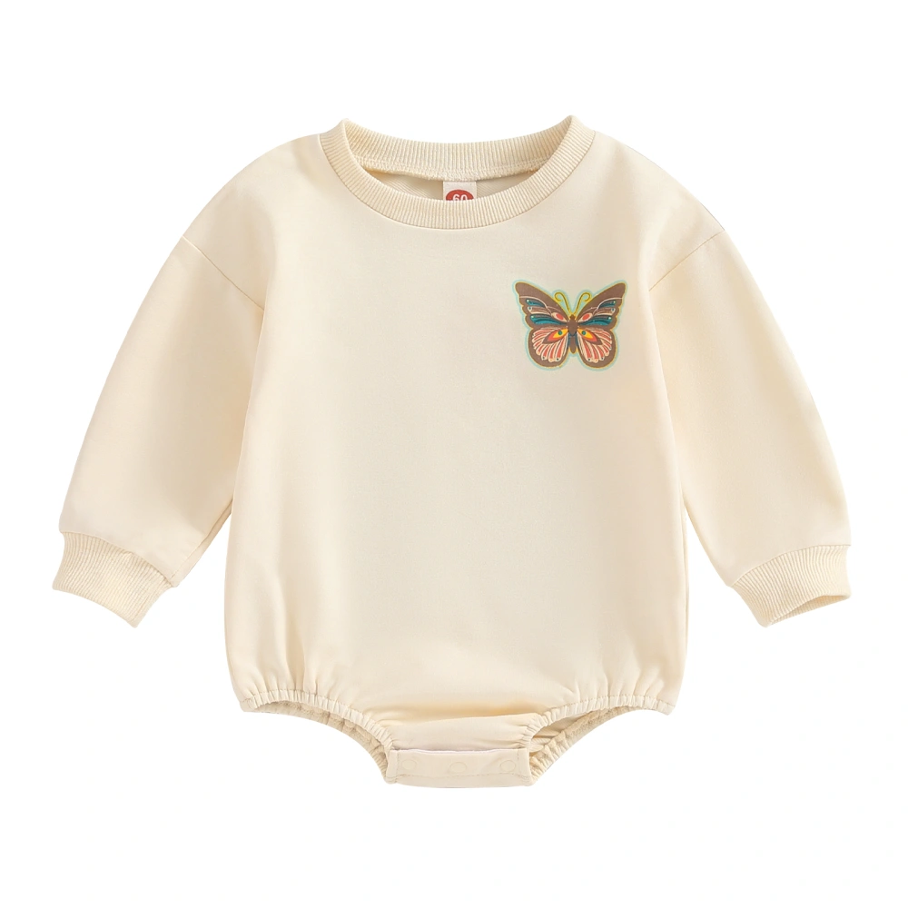 Baby Romper, Long Sleeve Crew Neck Butterfly Print Fall Bodysuit