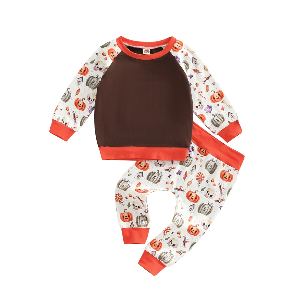 Kid Halloween Outfit Suit Patchwork Cartoon Pumpkin Print Tops Pants