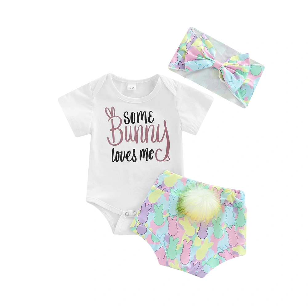 Newborn Baby Three Piece Set, Short Sleeve Romper Shorts Headbands