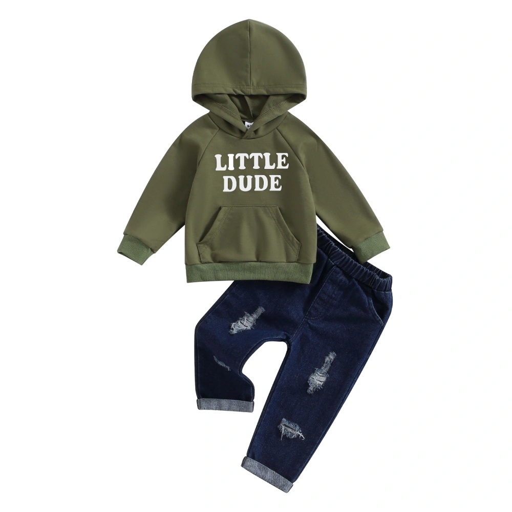 Baby Boy 2 Piece Outfits Letter Print Hoodie and Ripped Denim Pants