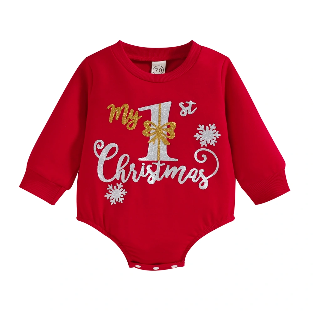 Baby Christmas Romper, Letter Print Long Sleeve Sweatshirt Jumpsuit