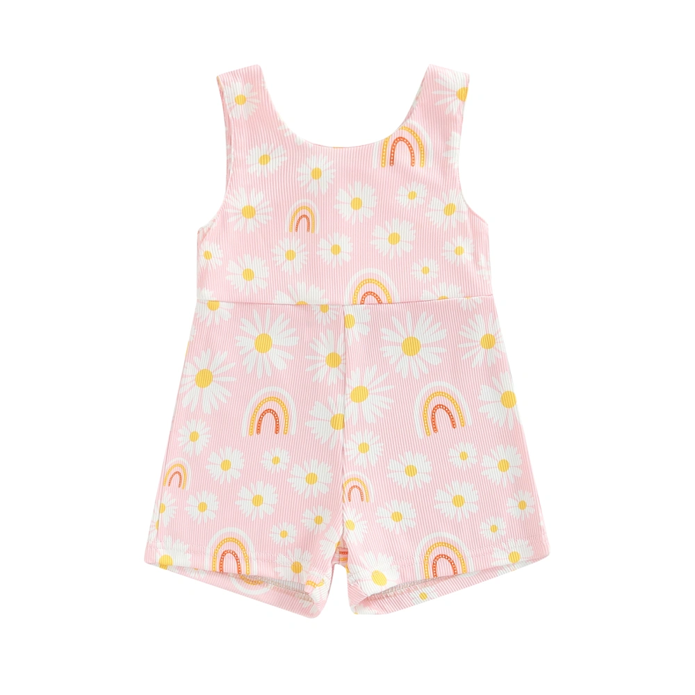 Infant Girl Sleeveless Romper with Flower Rainbow, Casual Clothing