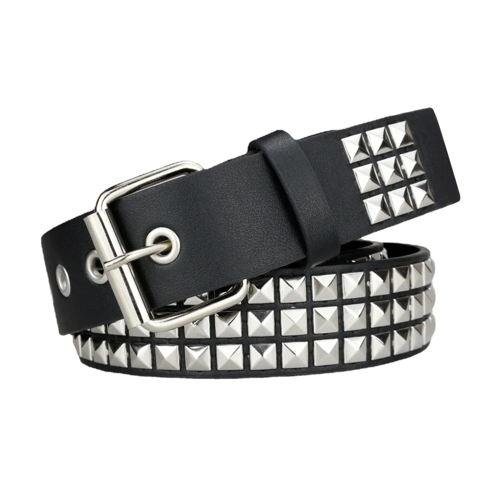 Women Men Belt, PU Leather Rivets Adjustable Cinch Belt Waistband