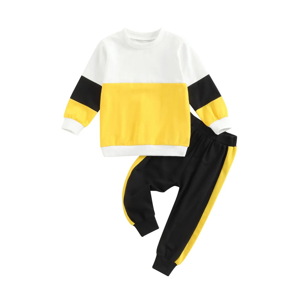 Toddler Autumn Contrast Color Long Sleeve Sweatshirt + Trousers 