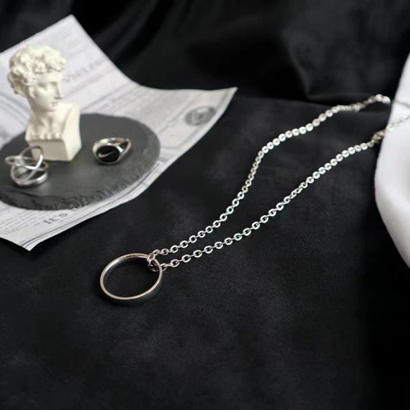 Men's Silver Chain Necklace Fashion Ring Necklace Pendant Jewelry
