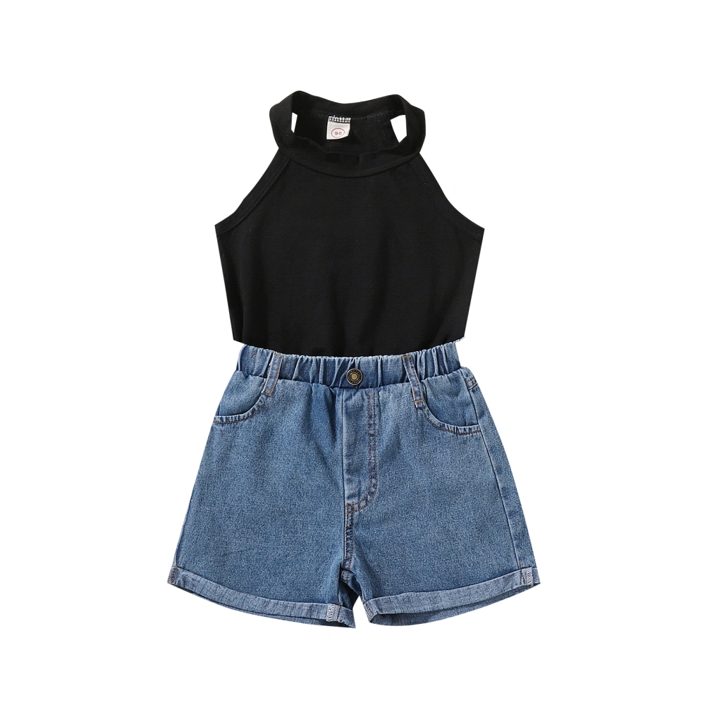 Kids Girls Summer Outfits Solid Color Tank Tops and Denim Shorts