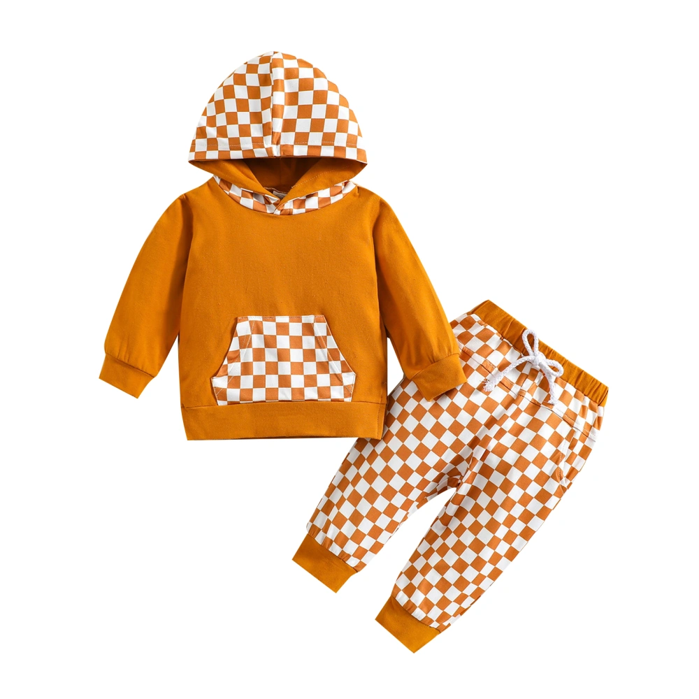 Toddler’s Checkerboard Print Hooded Sweatshirt and Tie-up Long Pants