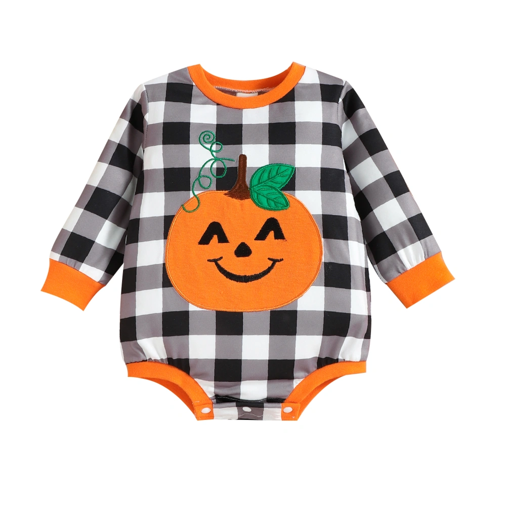 Infants Halloween Romper, Orange Plaid and Pumpkin Pattern Jumpsuit